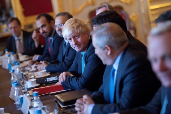 British Foreign Secretary Boris Johnson takes part in a meeting on the situation in Syria at Lancaster House in London