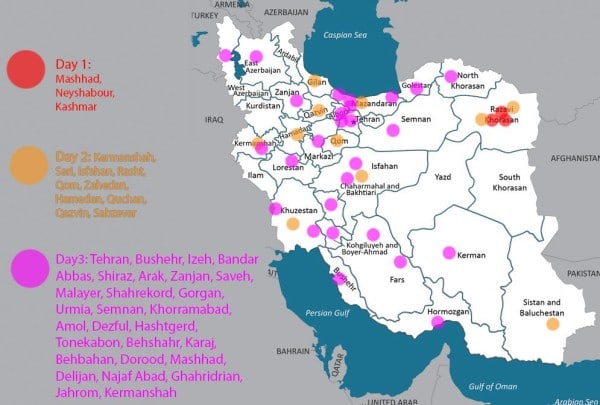IRAN PROTESTS MAP 30-12-17