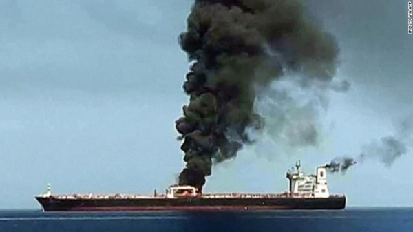 Claimed image of one of two tankers apparenlty attacked off the coast of Oman, June 13, 2019