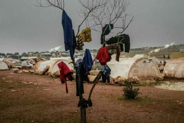 A makeshift Christmas tree in a displaced persons camps in northwest Syria, December 2019