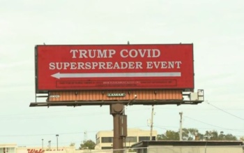 A billboard en route to Donald Trump's rally, Des Moines, Iowa, October 14, 2020