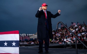 Donald Trump at his rally in Muskegon, Michigan, held as Midwestern states set daily Coronavirus case records, October 17, 2020