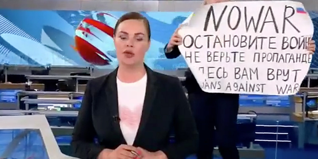 An Iconic Protest in Russia, Live on State TV: “They’re Lying to You Here”