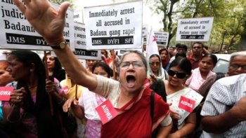 Indian women protest in 2014 after the rape of two teenage girls